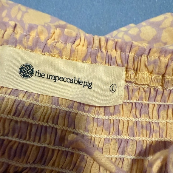 The Impeccable Pig Orange and Purple Ruched Puff Sleeve Midi Dress - Picture 8 of 8